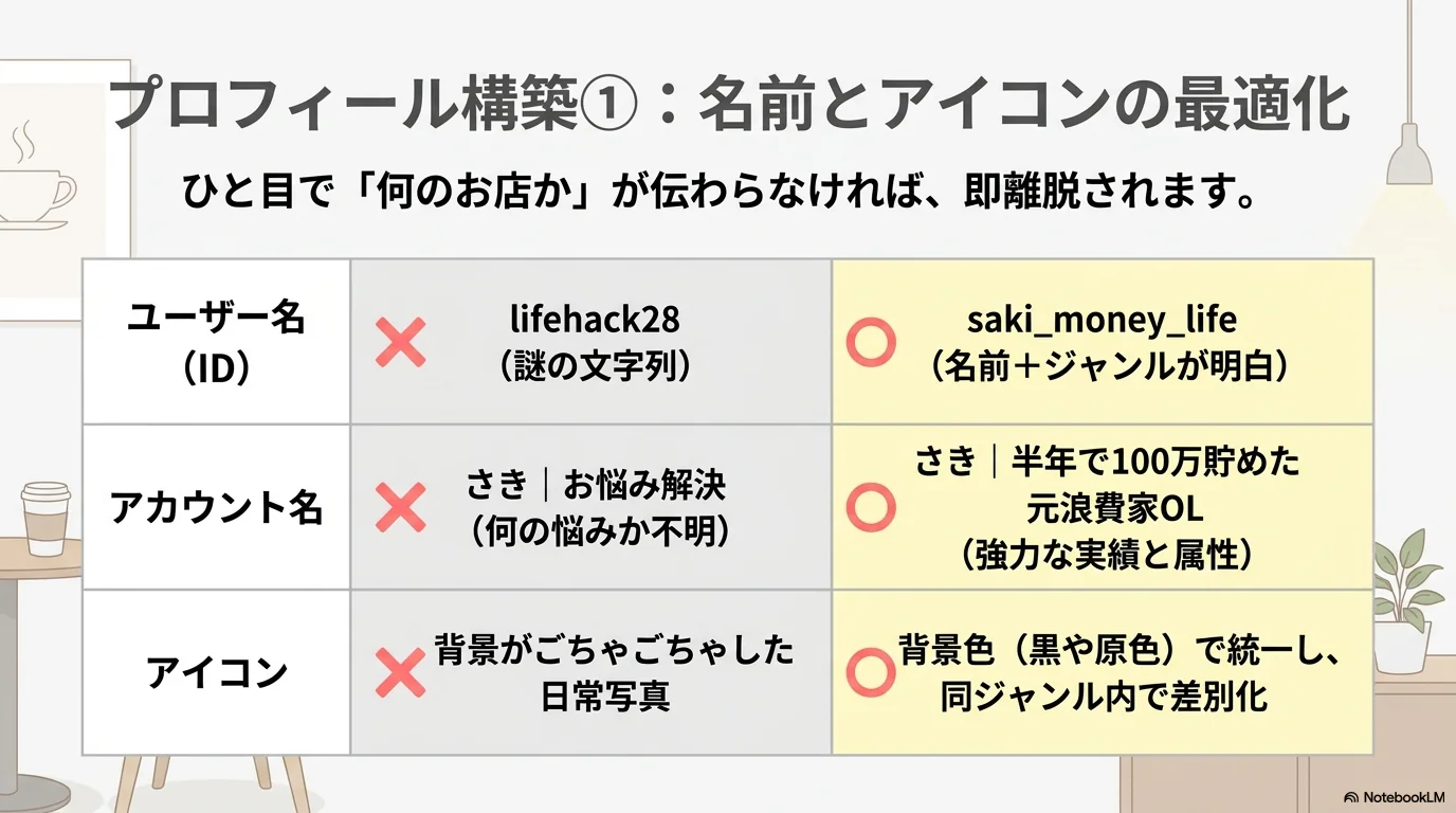 名前・アイコンの最適化