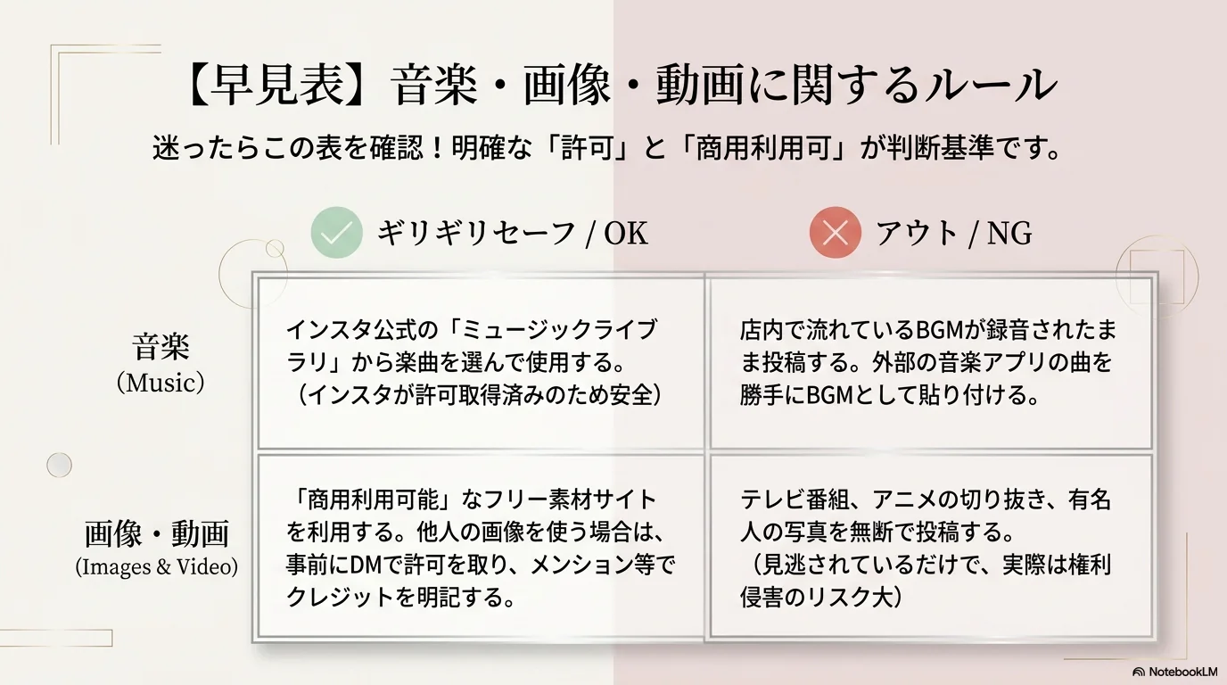早見表：音楽・画像・動画ルール