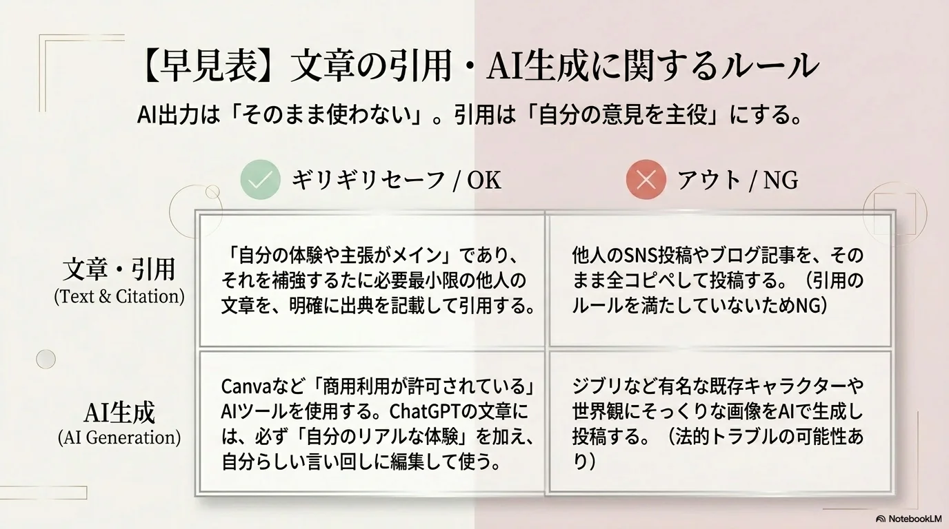 早見表：文章・AI生成ルール