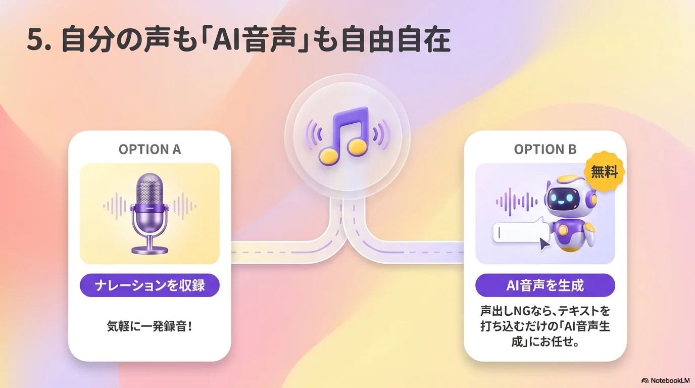 5. 自分の声も「AI音声」も自由自在