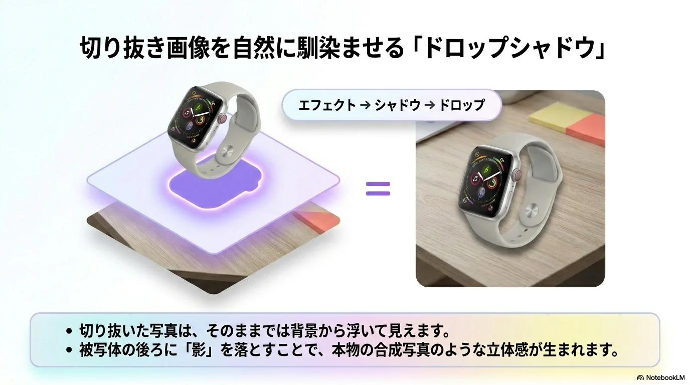 ドロップシャドウで自然に馴染ませる