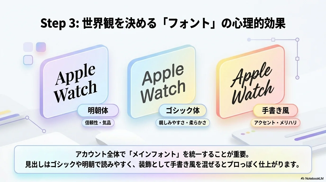 Step3: フォントの心理的効果（明朝体・ゴシック体・手書き風）